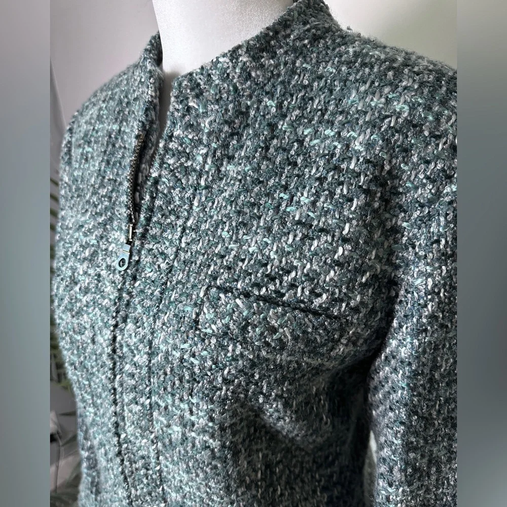 Alfani Petite Teal Blend Wool Career Blazer Zip Front Bolero Jacket size 12P - Picture 2 of 4